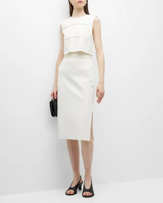 Sleeveless Milano Ottoman Knit Slit-Hem Midi Dress