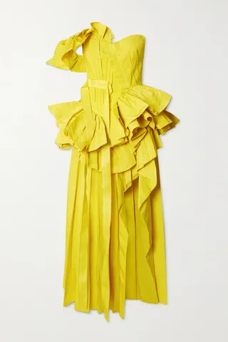 Alexander McQueen - One-shoulder Asymmetric Faille Maxi Dress - Yellow