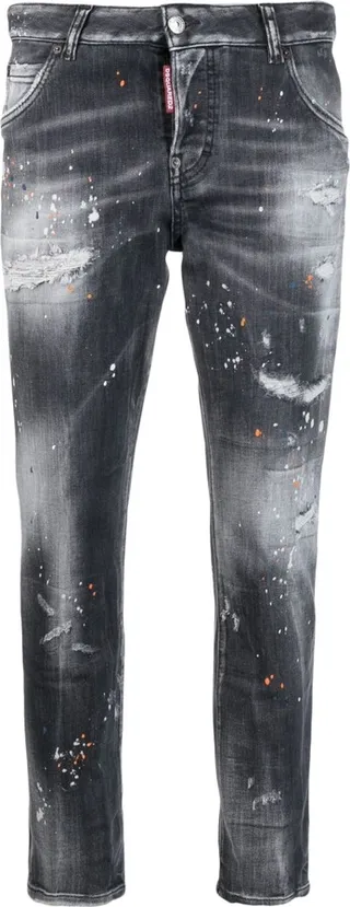Distressed Paint-Splatter Cropped Jeans