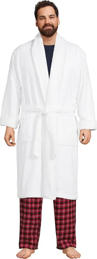 Lands' End Men's Big Calf Length Turkish Terry Robe - 2X Big - White