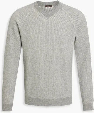 Ribbed mélange merino wool and cashmere-blend sweater