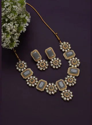 Gold Plated Stone Designer Necklace Set