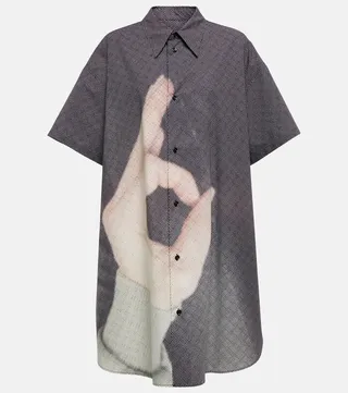 Digital print cotton shirt dress