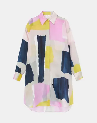 Papier Print Silk Organza Oversized Shirt