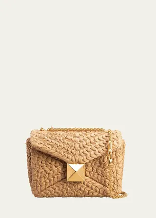 One Stud Small Raffia Shoulder Bag