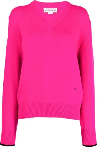 logo-embroidered V-neck jumper