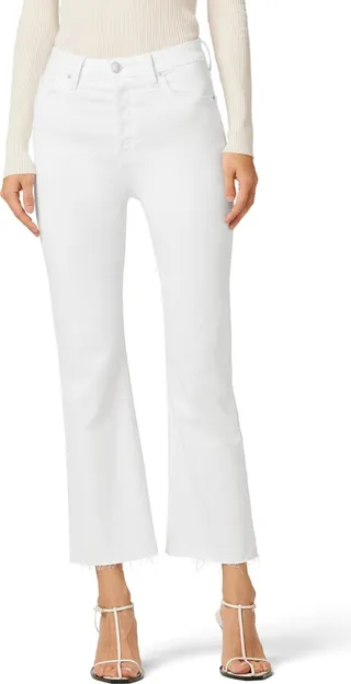 Faye Ultrahigh Waist Raw Hem Ankle Bootcut Jeans