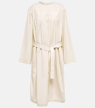 Belted cotton poplin midi dress