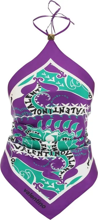 Valentino Logo Printed Halterneck Sleeveless Top