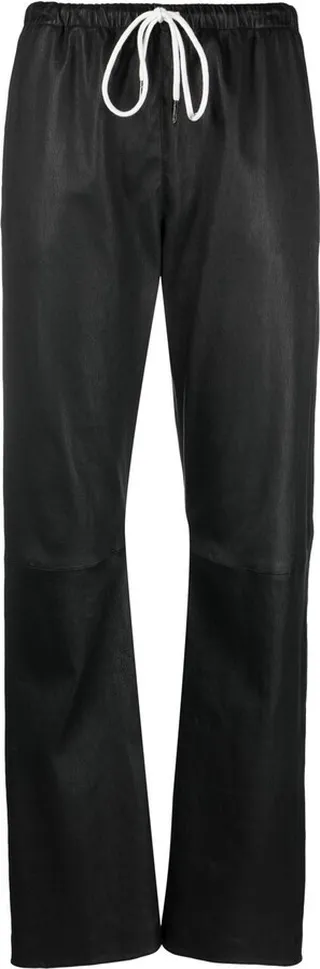 Drawstring Straight-Leg Leather Trousers