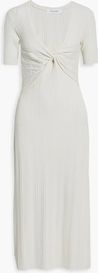 Twisted ribbed-knit midi dress