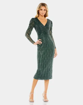 Beaded Lace Long Sleeve Mini Dress