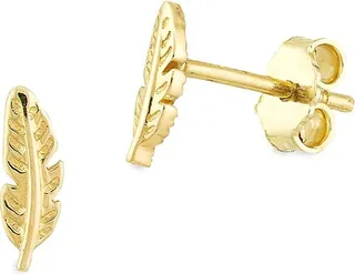 14K Yellow Gold Feather Baby Stud Earrings
