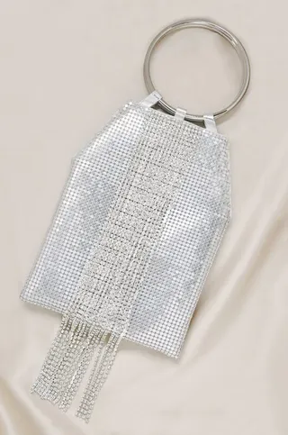 Ettika Silver Mesh Handle Bag - Grey