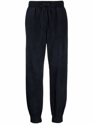 Suede Straight-Leg Track Pants