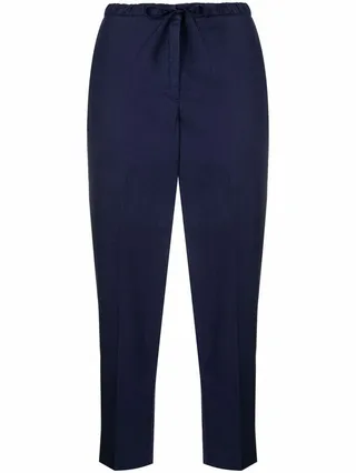 + Drawstring Cropped Straight-Leg Trousers
