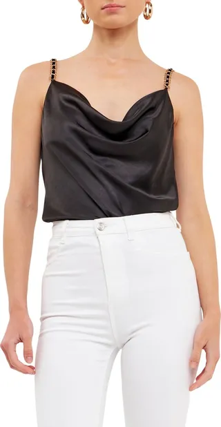 Chain Strap Cowl Neck Satin Camisole
