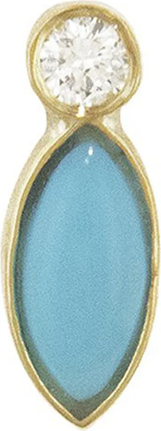 Diamond Bezel with Turquoise Marquise Yellow Gold Single Stud Earring