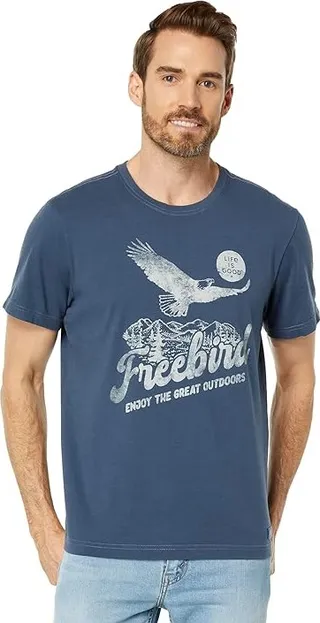 Life is Good Bald Eagle Freebird Short Sleeve Crusher Tee (Darkest Blue) Men's T Shirt