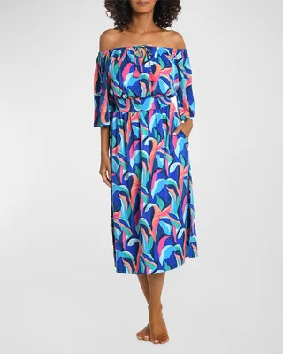 Painted Off-The-Shoulder Midi Dress