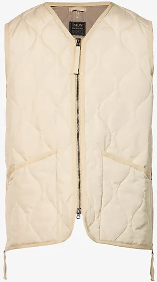 Mens Cream Military Quilted Woven Gilet