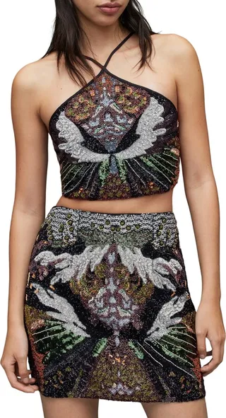 Jamilia Gene Embellished Halter Crop Top