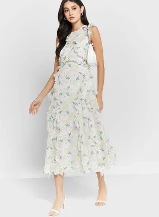 Ruffle Detail Floral Dress