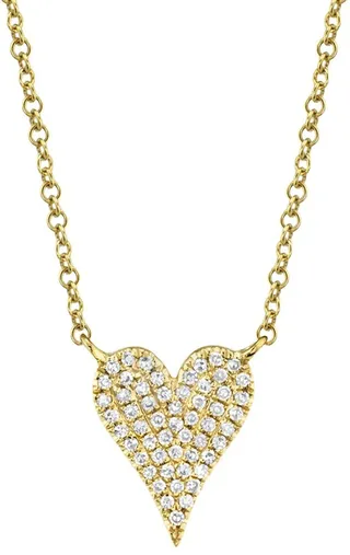 14K Yellow Gold Pavé Diamond Heart Pendant Necklace - 0.11 ctw