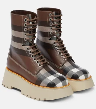 Platform check lace-up ankle boots
