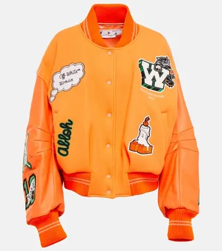 Applique wool-blend bomber jacket