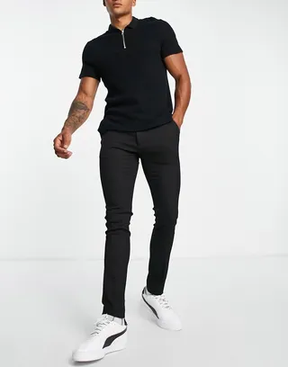 Topman pronounced twill super skinny pants in black