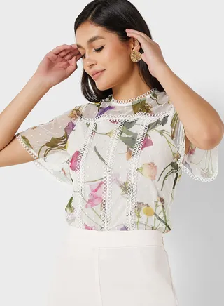 High Neck Floral Printed Top