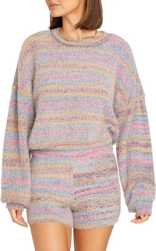 Quween Beach Fuzzy Stripe Sweater Shorts