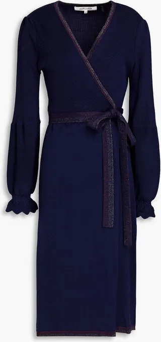 Pola ribbed-knit midi wrap dress