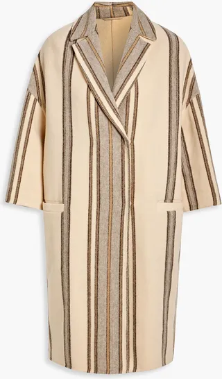 Double-breasted striped wool and cashmere-blend felt coat