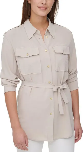 Womens Woven Long Sleeves Tunic Top