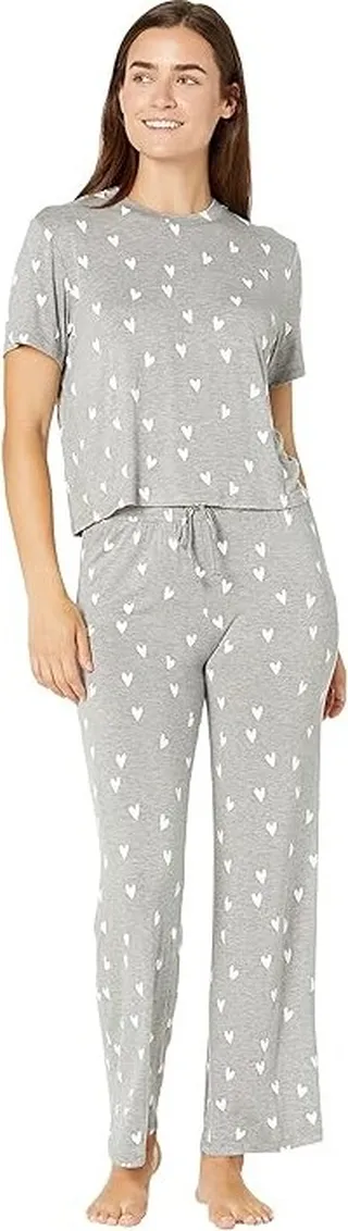 Honeydew Intimates All American Jersey PJ Set (Heather Grey Hearts) Women's Pajama Sets