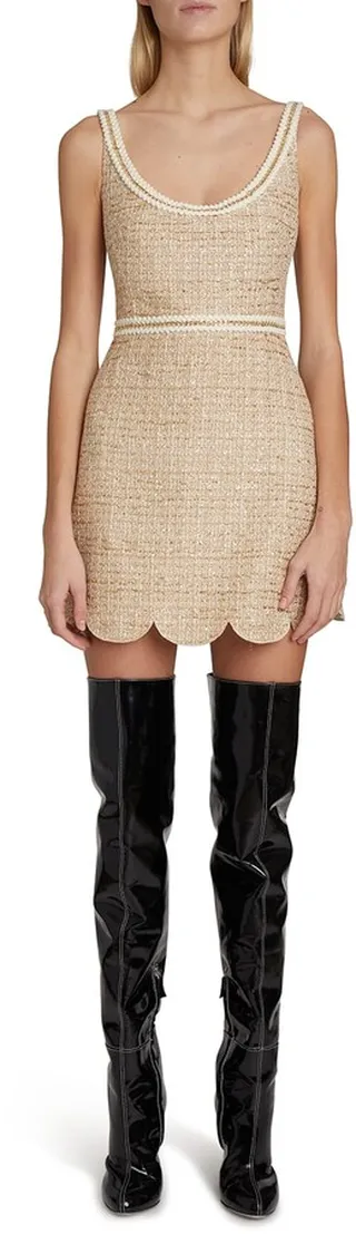Metallic Paillette Tweed Scalloped Mini Dress