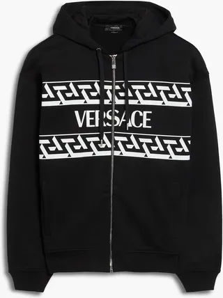 Printed French cotton-terry zip-up hoodie