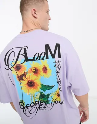 ASOS DESIGN oversized T-shirt in lilac with sunflower chest print