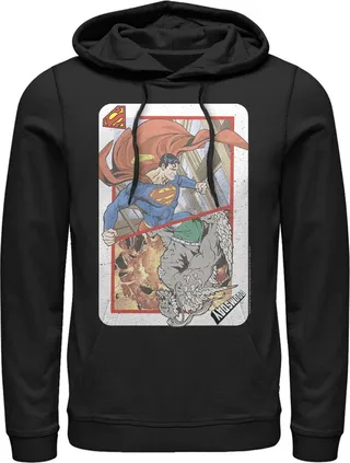 Men's Superman Super Doom Playing Card Pull Over Hoodie - Black - 3X Large