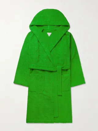 Intrecciato Cotton-Terry Hooded Robe