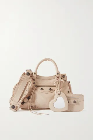 Balenciaga - Neo Cagole Xs Studded Crinkled-leather Tote - Neutrals