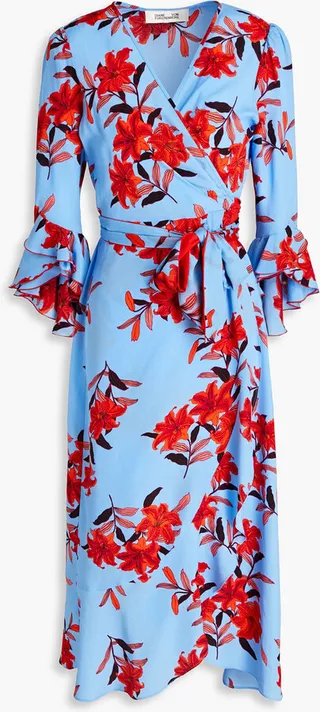 Rollins ruffled floral-print crepe de chine midi wrap dress
