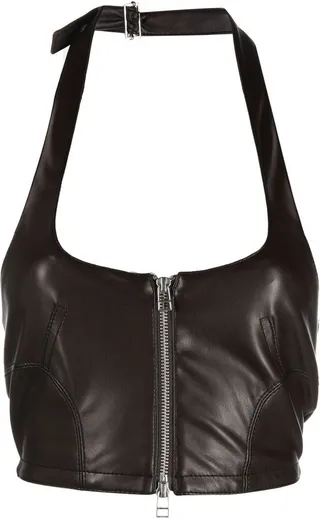 Switch faux-leather halterneck top