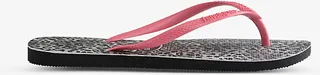 Womens Black Leopard-print Logo-embossed Rubber Flip-flops