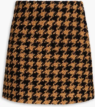 Houndstooth wool-blend bouclé-tweed mini skirt