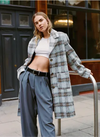 Nasty Gal Womens Brushed Wool Look Checked Overcoat