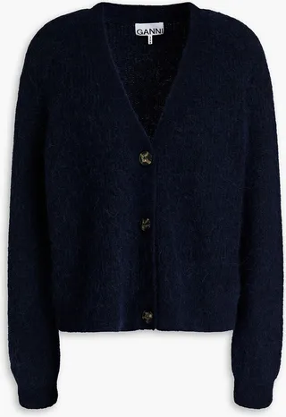 Brushed ribbed-knit cardigan