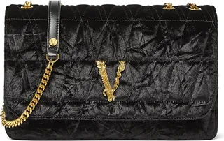 Large Virtus Quilted Velvet Shoulder Bag